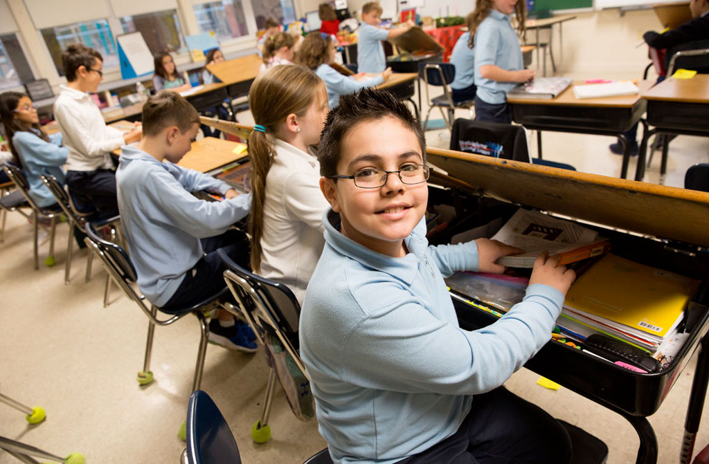 Grade 4 learning at desk